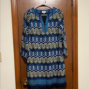 Crown & Ivy Vibrant Blue and Green Long Sleeve Dress